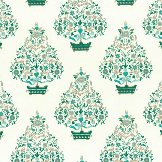 Green and Aqua Love Bird Trees Christmas Print Paper ~ Rossi Italy